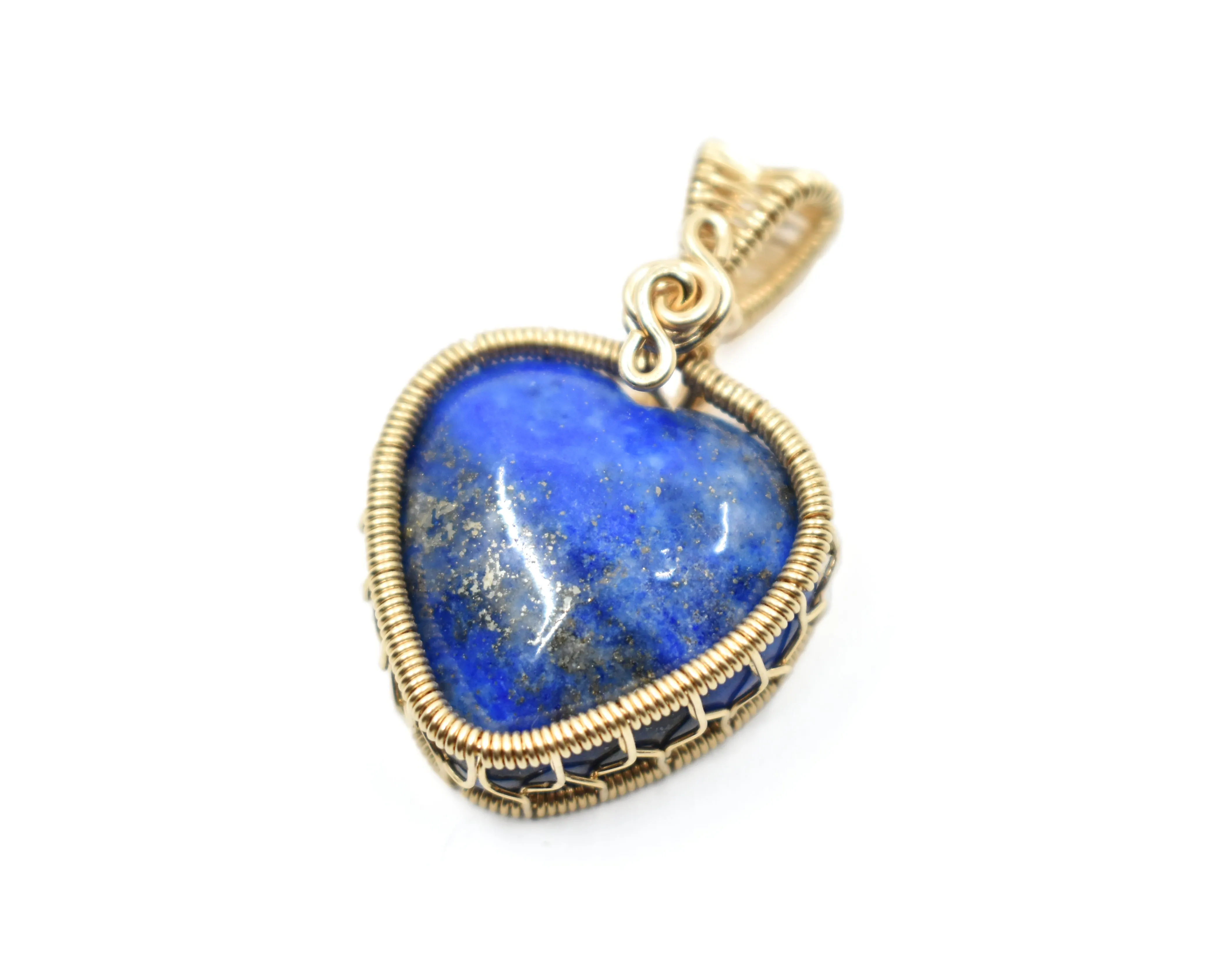 14KT Gold Filled Wire Wrapped Bezel Set Lapis Lazuli Heart Necklace, Heart Pendants