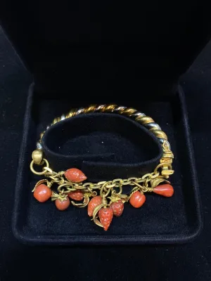 1940s Vintage 18K Gold Fruit Bracelet with 9 Corals! - $15K Appraisal Value w/ CoA!