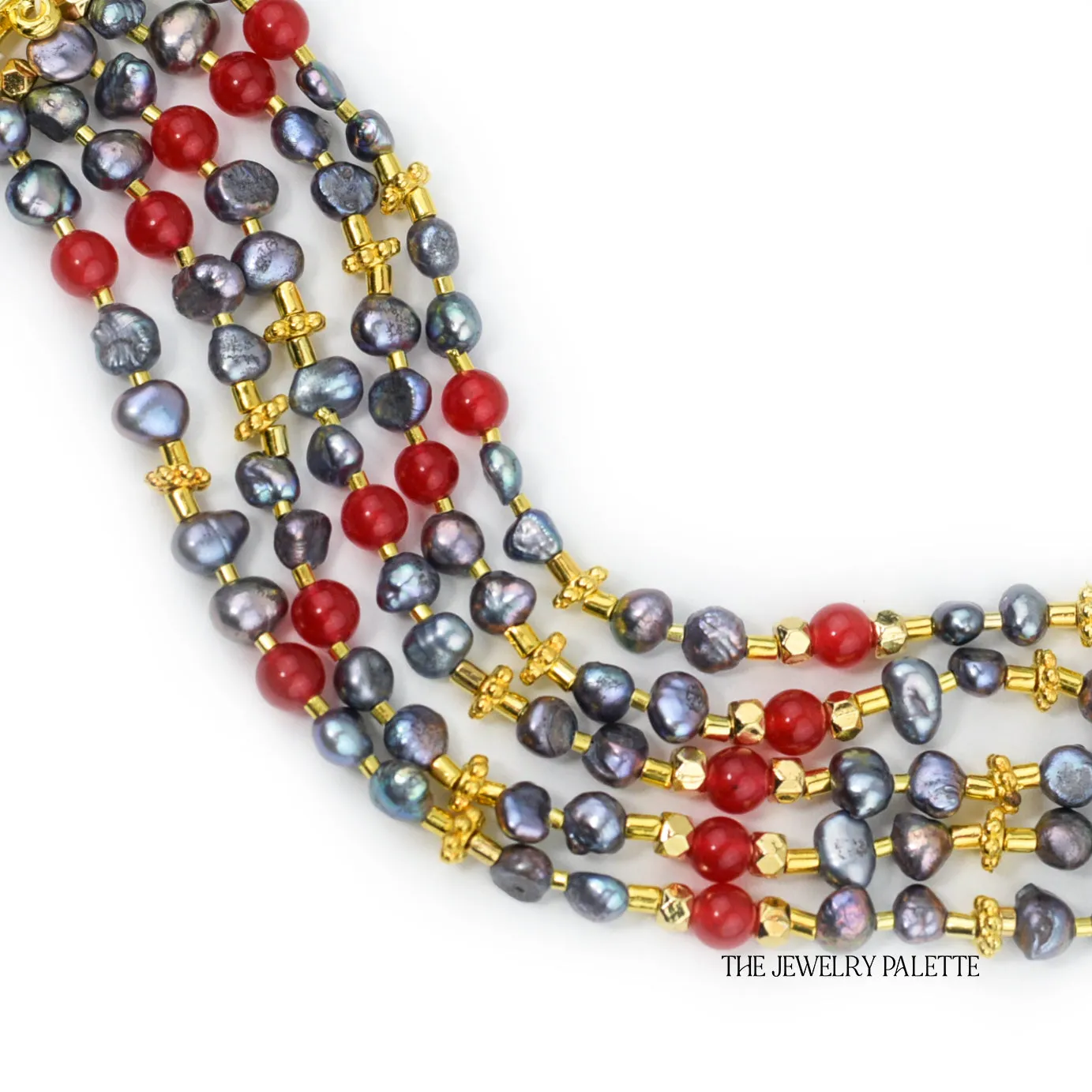 Ava grey pearl and coral multitier bracelet