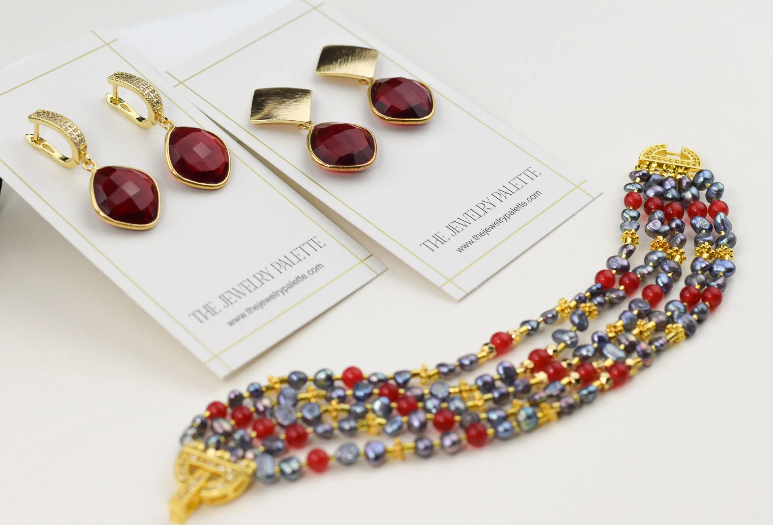 Ava grey pearl and coral multitier bracelet