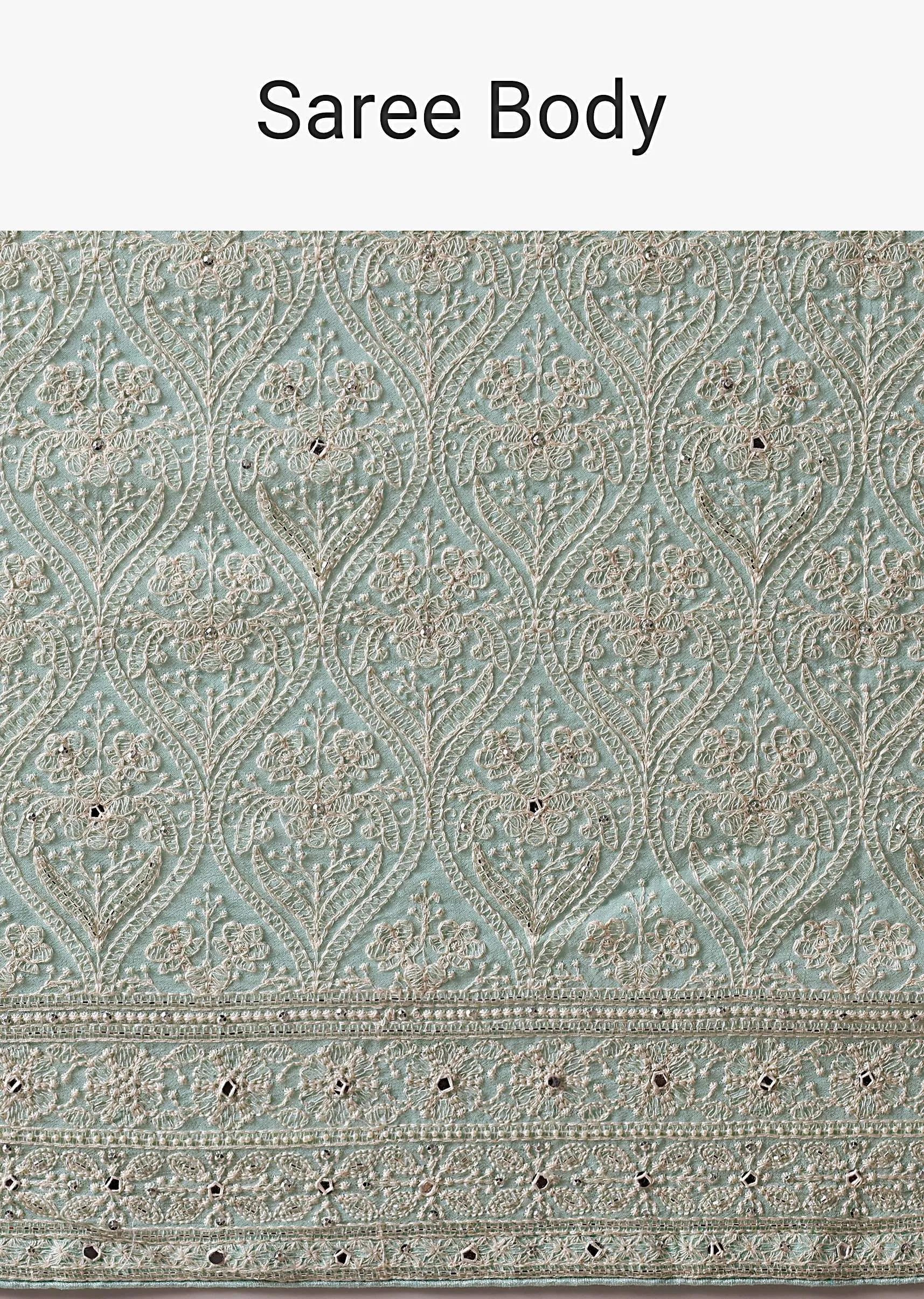 Blue Lucknowi Chikankari Saree With Sequin Work And Unstitched Blouse Piece