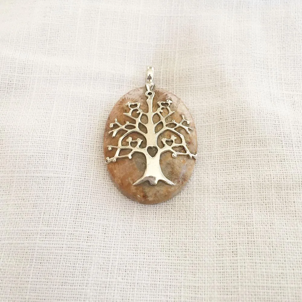 Fossil Coral Tree of Life Silver Pendant