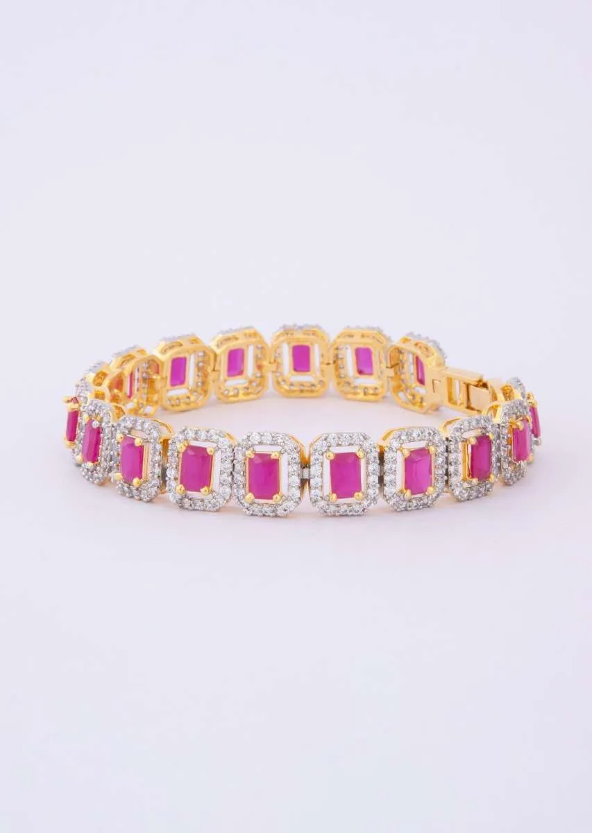 Gold plated diamond bracelet adorn with pink ruby only on Kalki