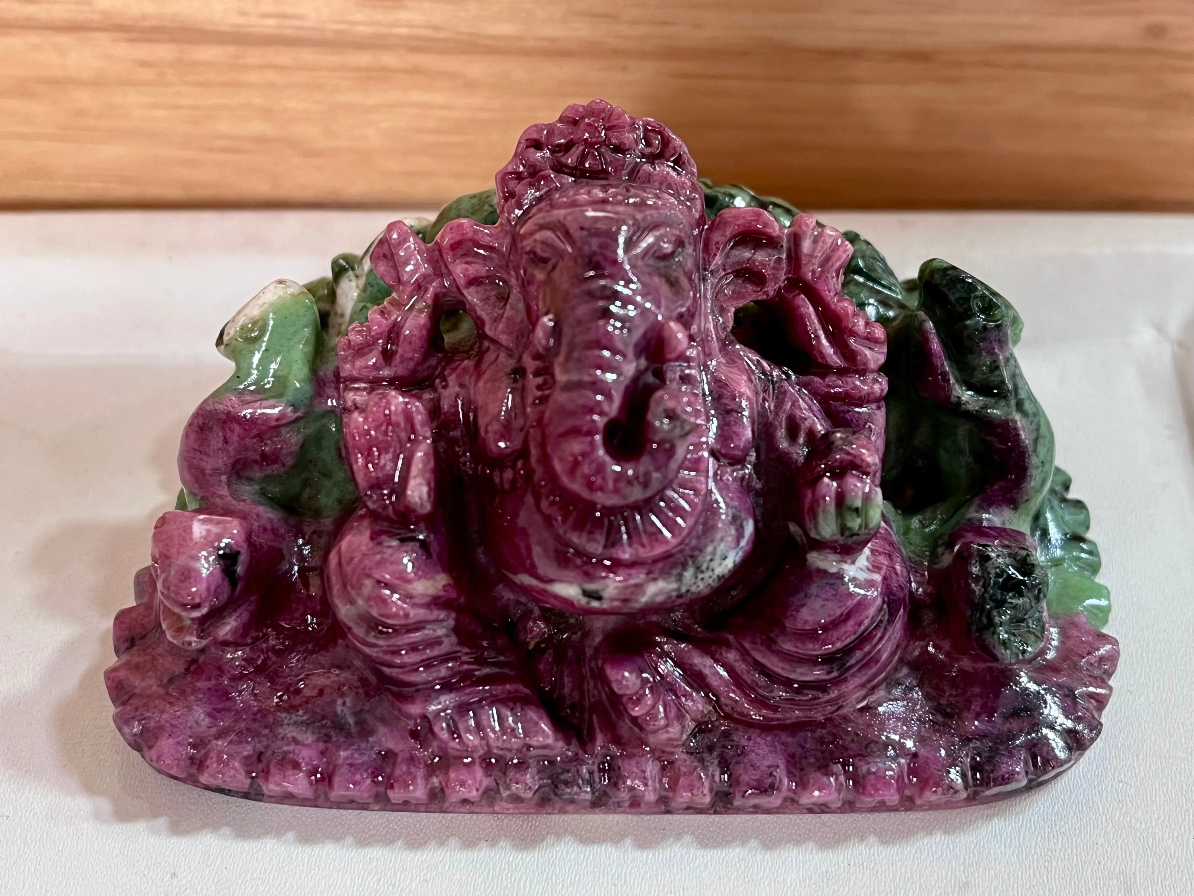 Hand-Carved Natural Ruby Zoisite Ganesh Idol