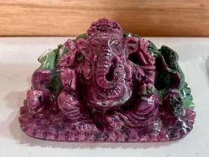 Hand-Carved Natural Ruby Zoisite Ganesh Idol