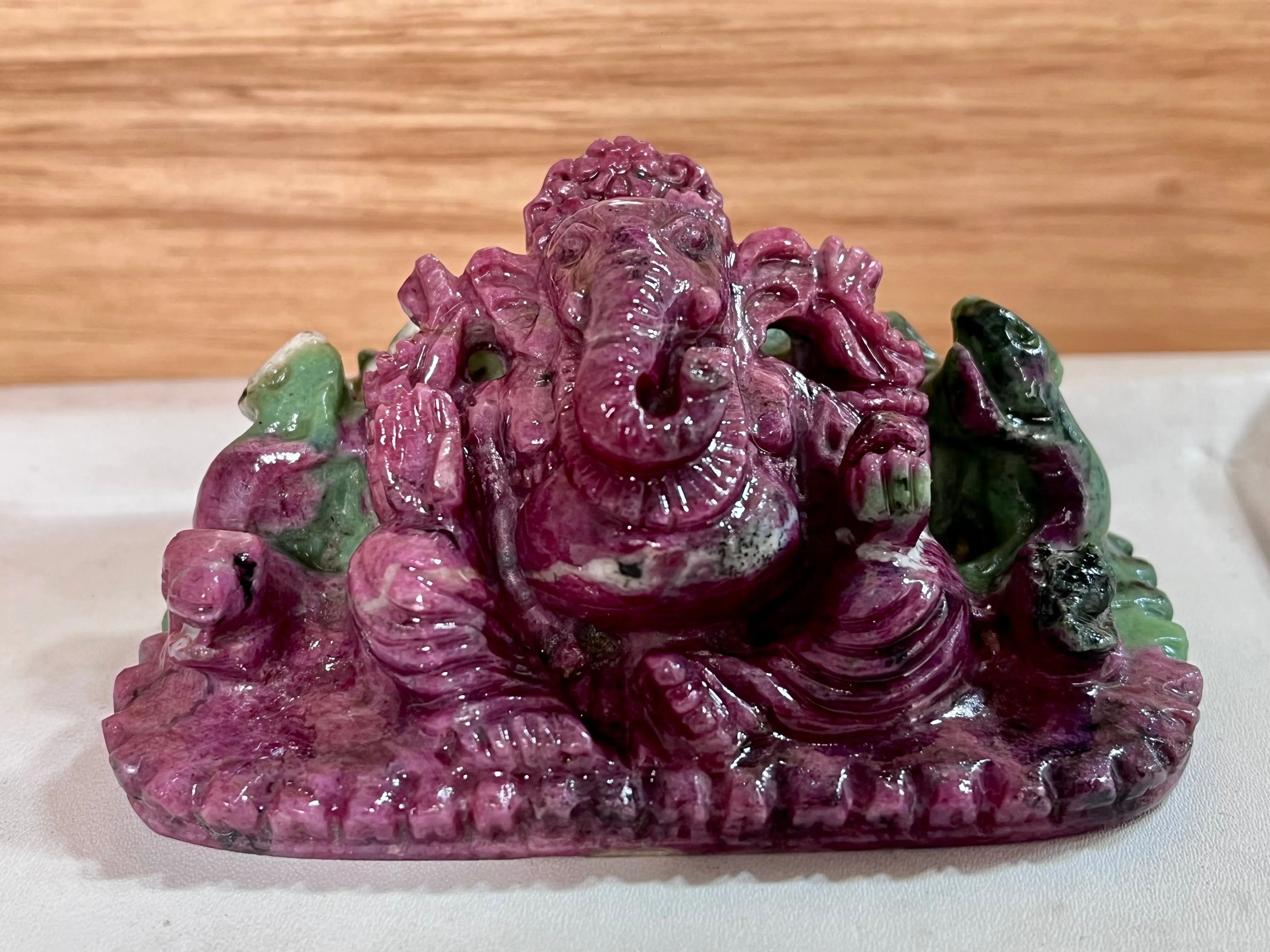 Hand-Carved Natural Ruby Zoisite Ganesh Idol