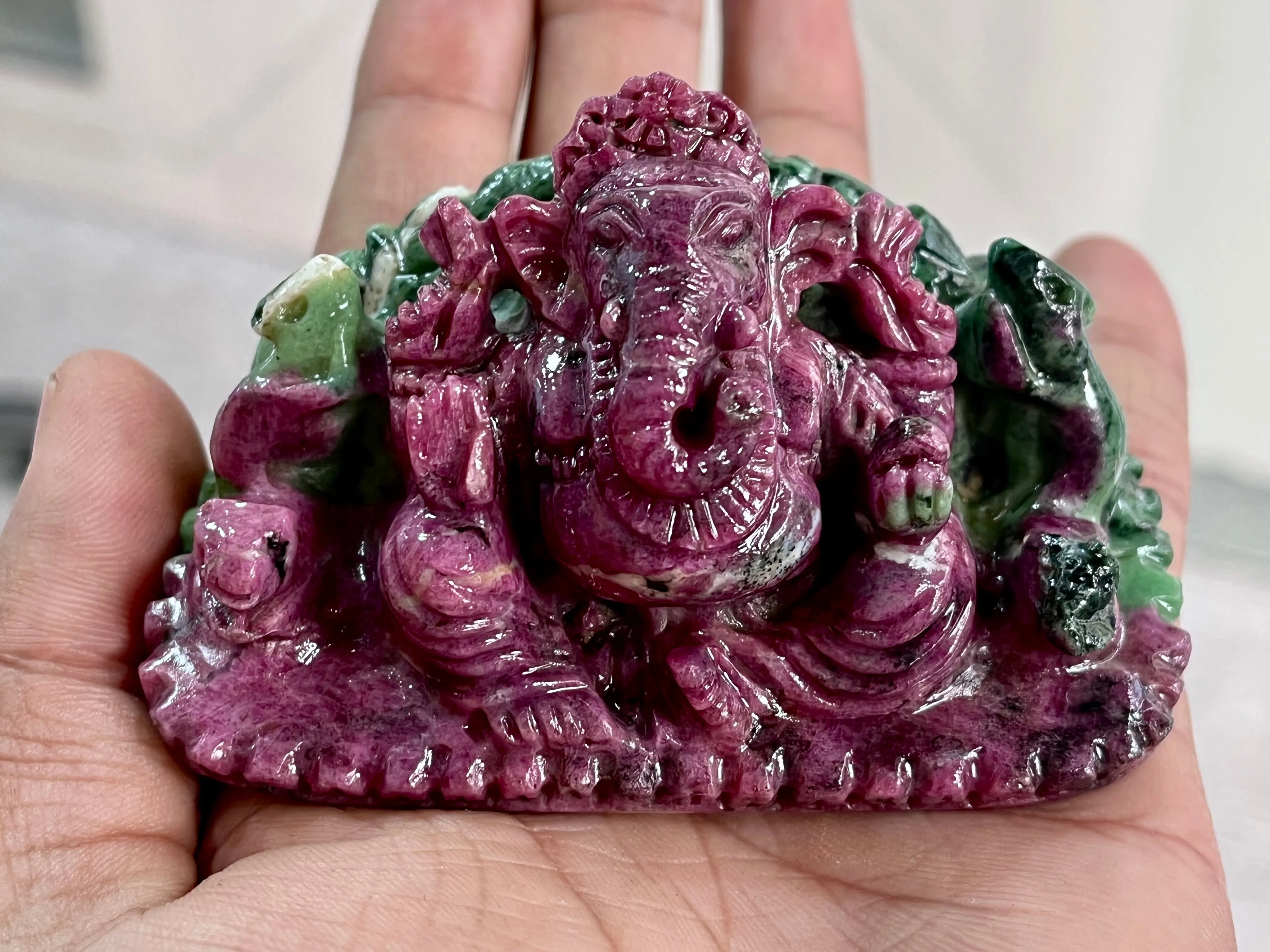 Hand-Carved Natural Ruby Zoisite Ganesh Idol