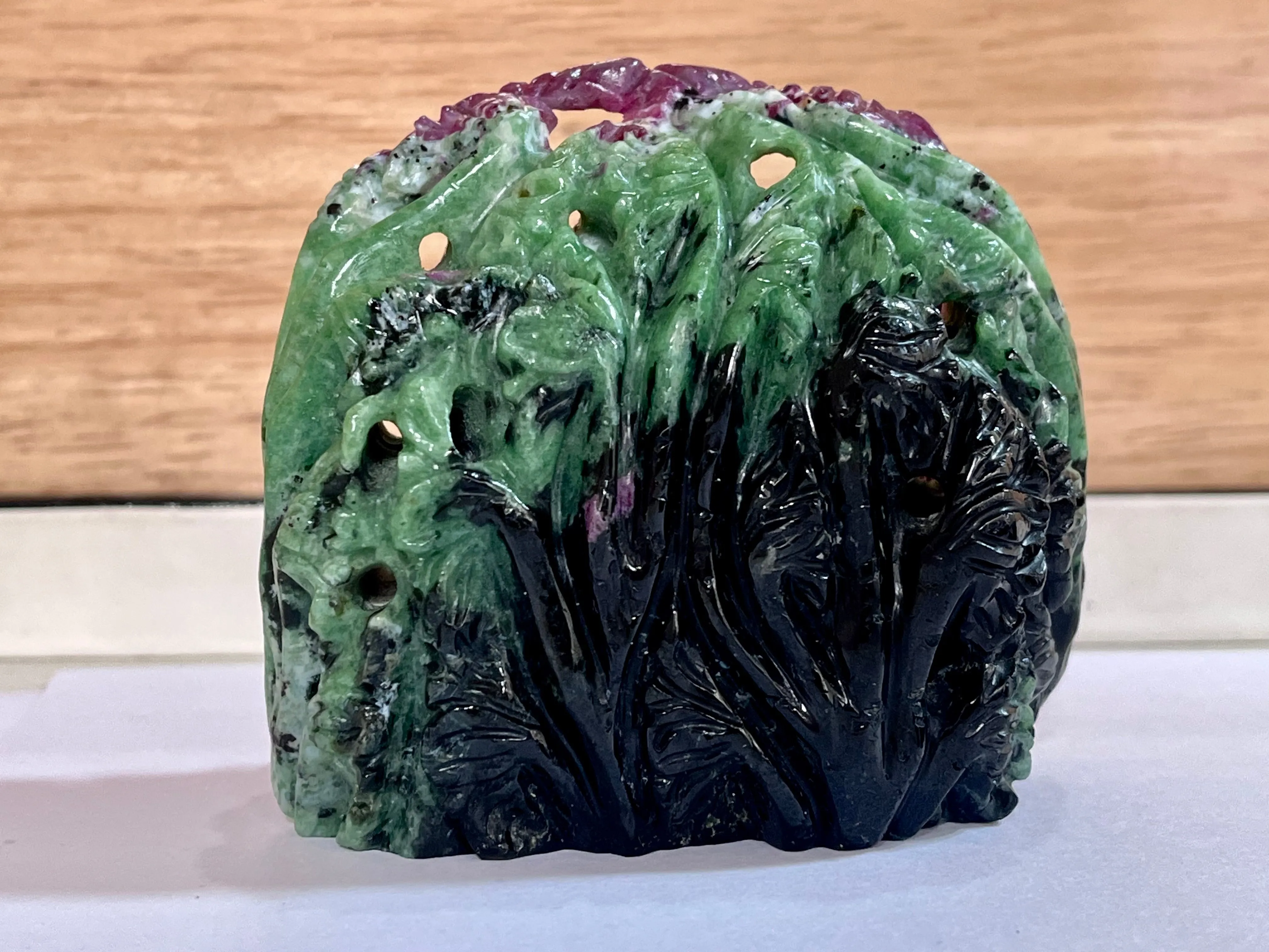 Hand-Carved Natural Ruby Zoisite Ganesh Statue