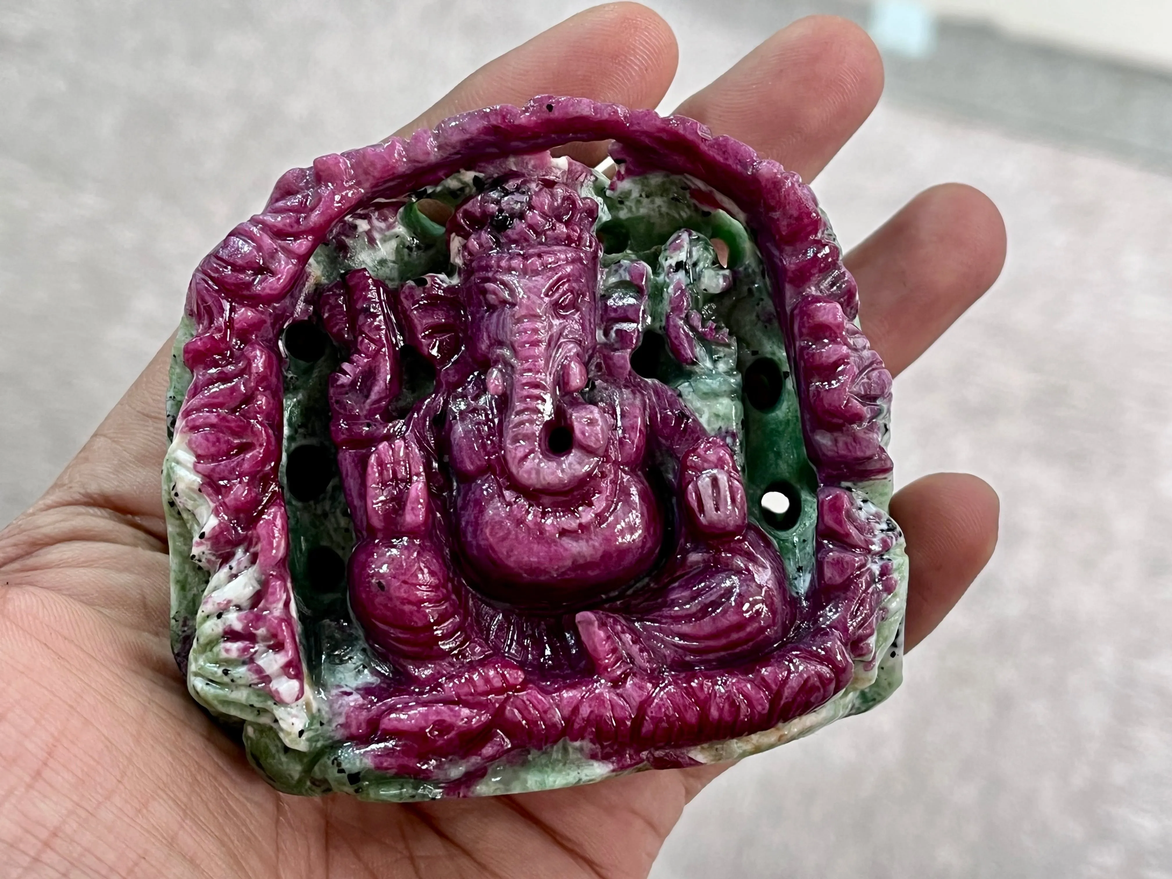 Hand-Carved Natural Ruby Zoisite Ganesh Statue