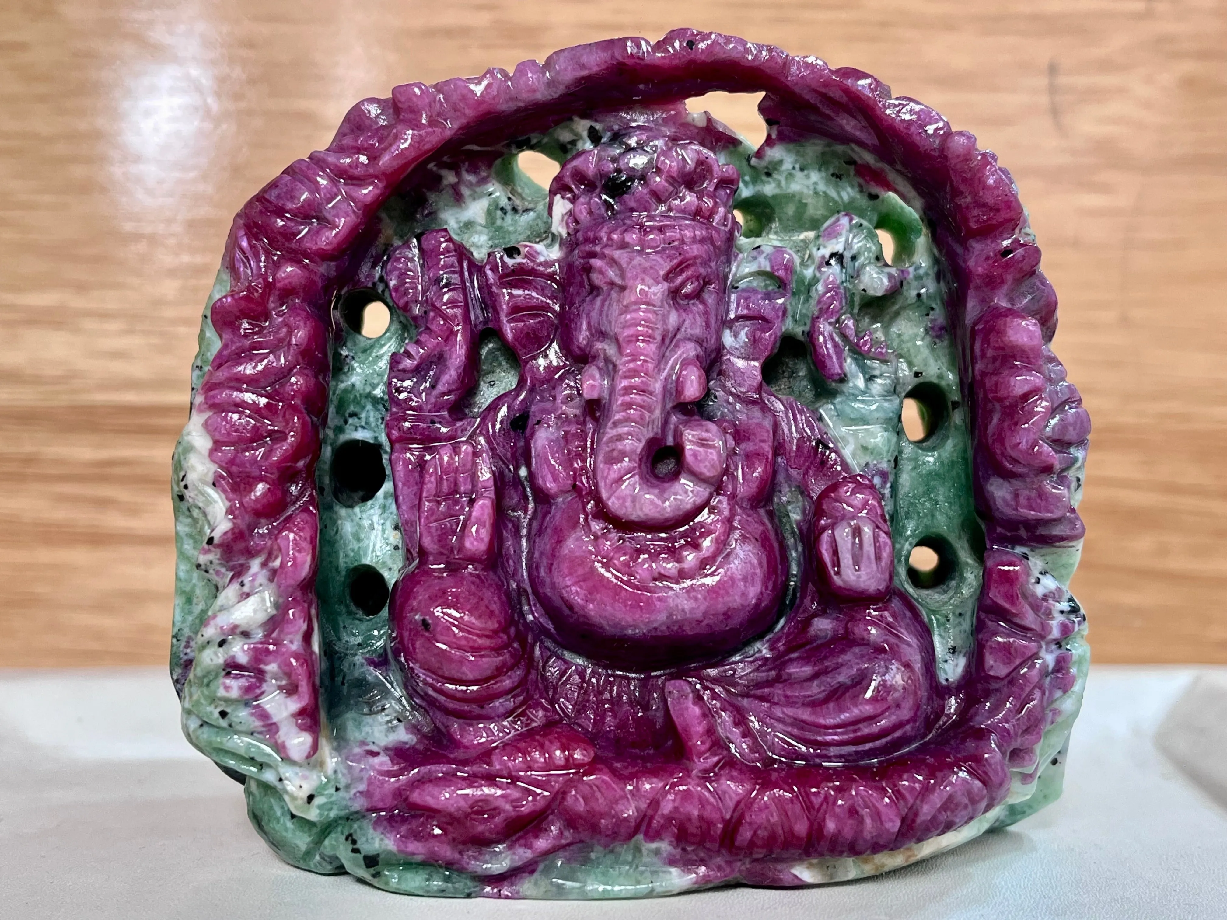 Hand-Carved Natural Ruby Zoisite Ganesh Statue