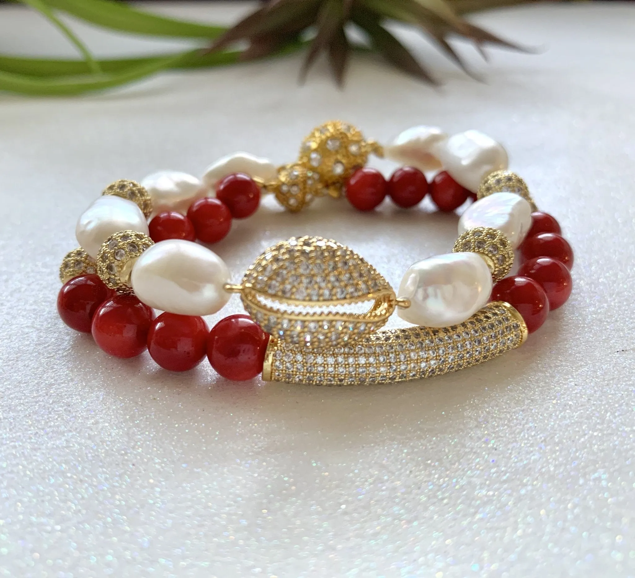 Marjaan coral and zircon bracelet