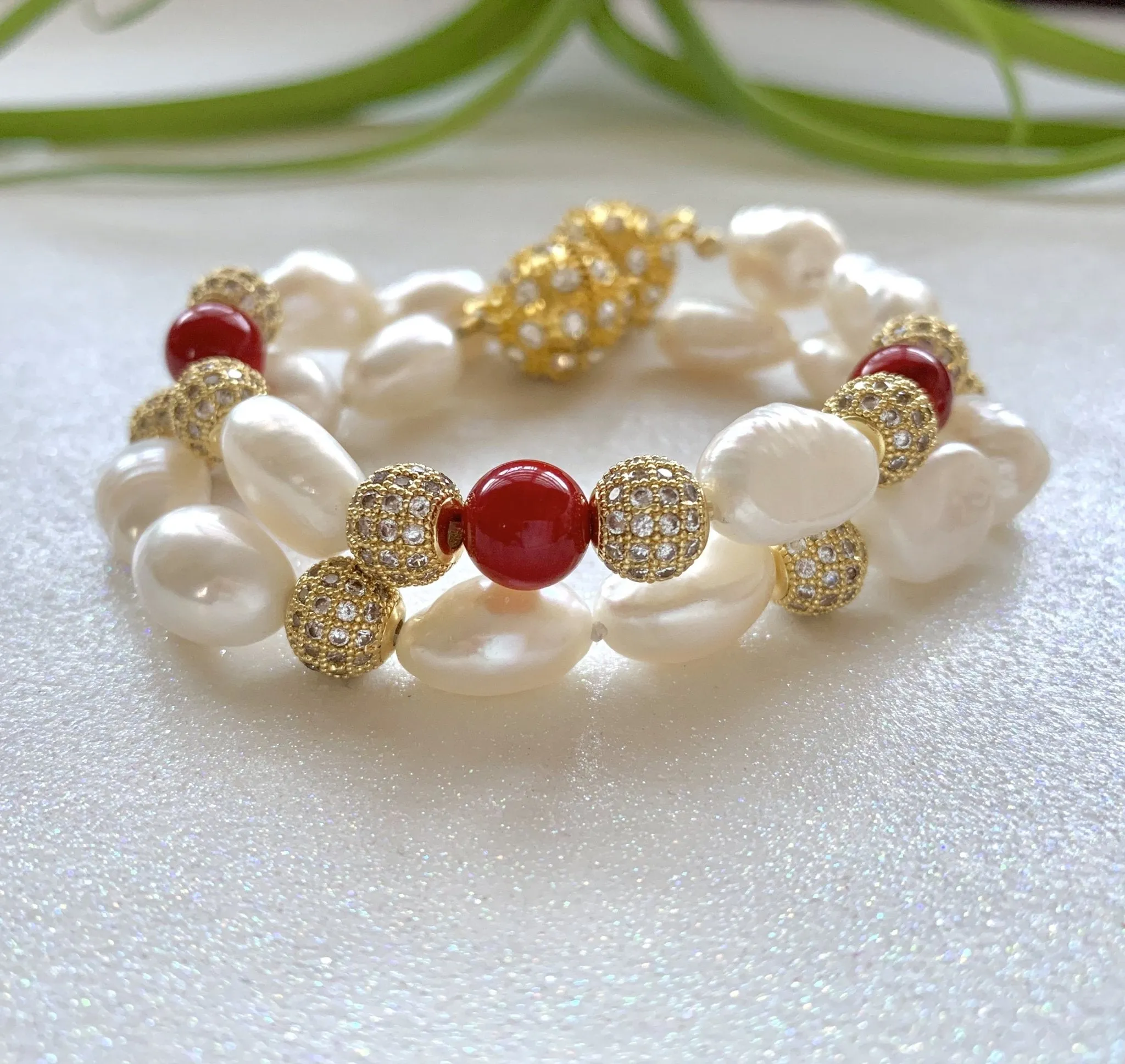 Marjaan pearl and coral bracelet