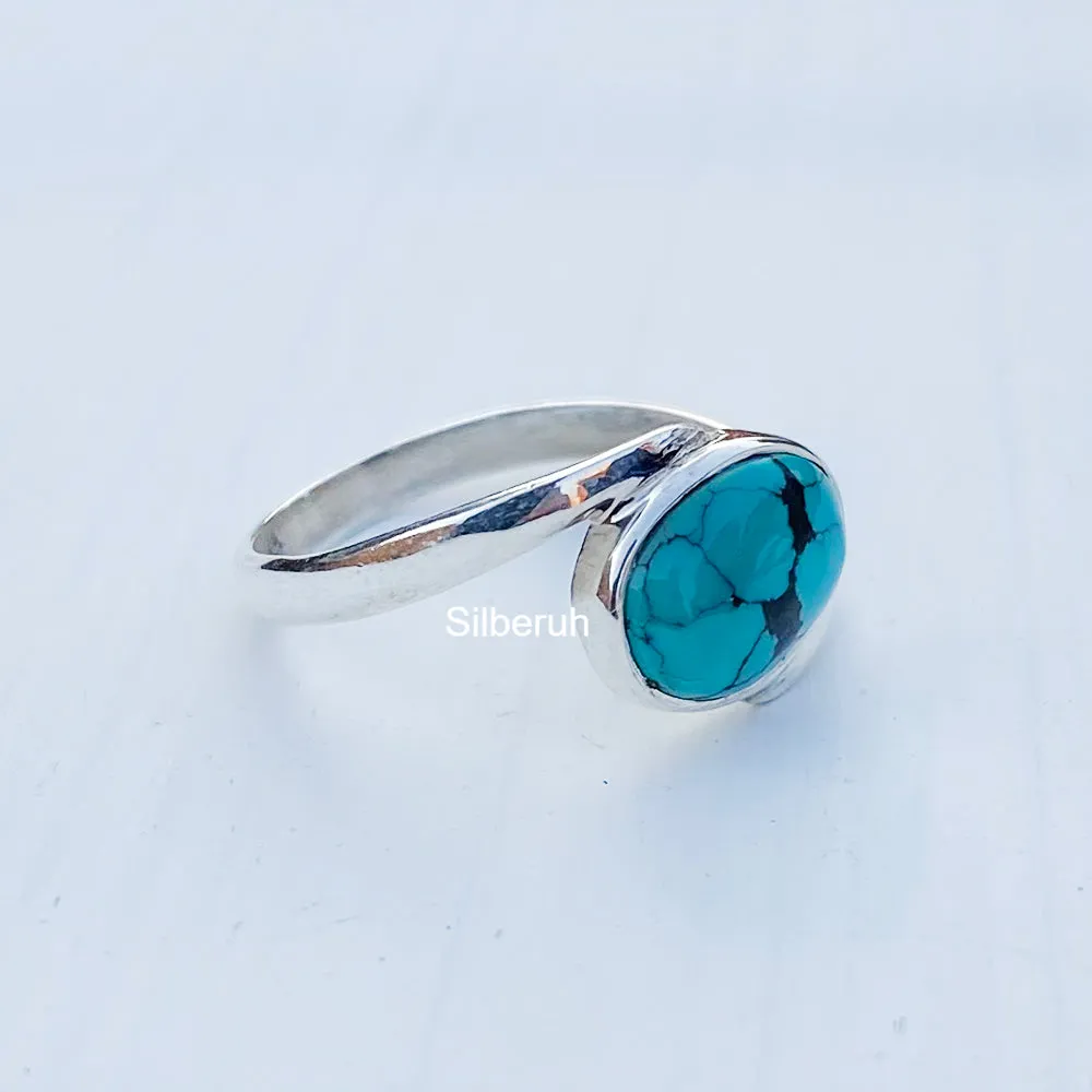 Natural Turquoise Twist Silver Ring