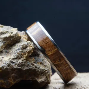 Oak burl inlay titanium ring