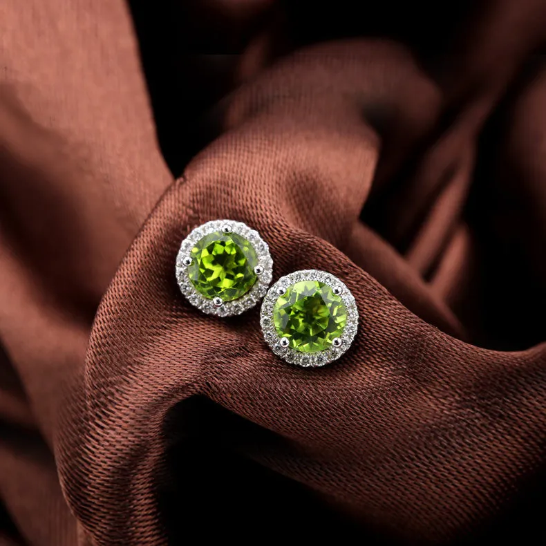 Peridot Stud Earrings in 18K White Gold Plated Sterling Silver Handmade Jewelry Accessories Gifts Women