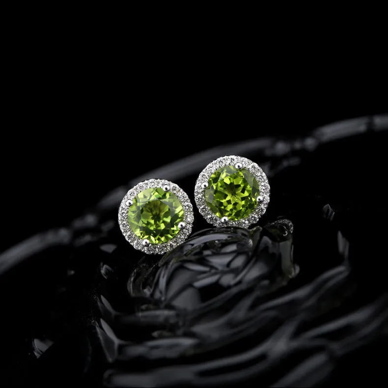 Peridot Stud Earrings in 18K White Gold Plated Sterling Silver Handmade Jewelry Accessories Gifts Women