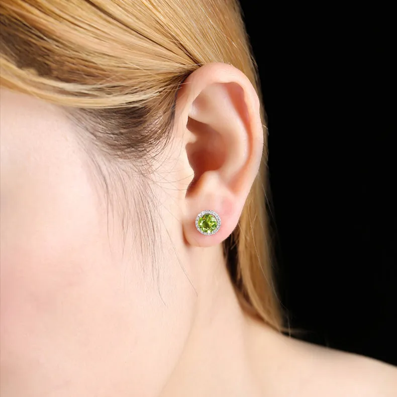 Peridot Stud Earrings in 18K White Gold Plated Sterling Silver Handmade Jewelry Accessories Gifts Women