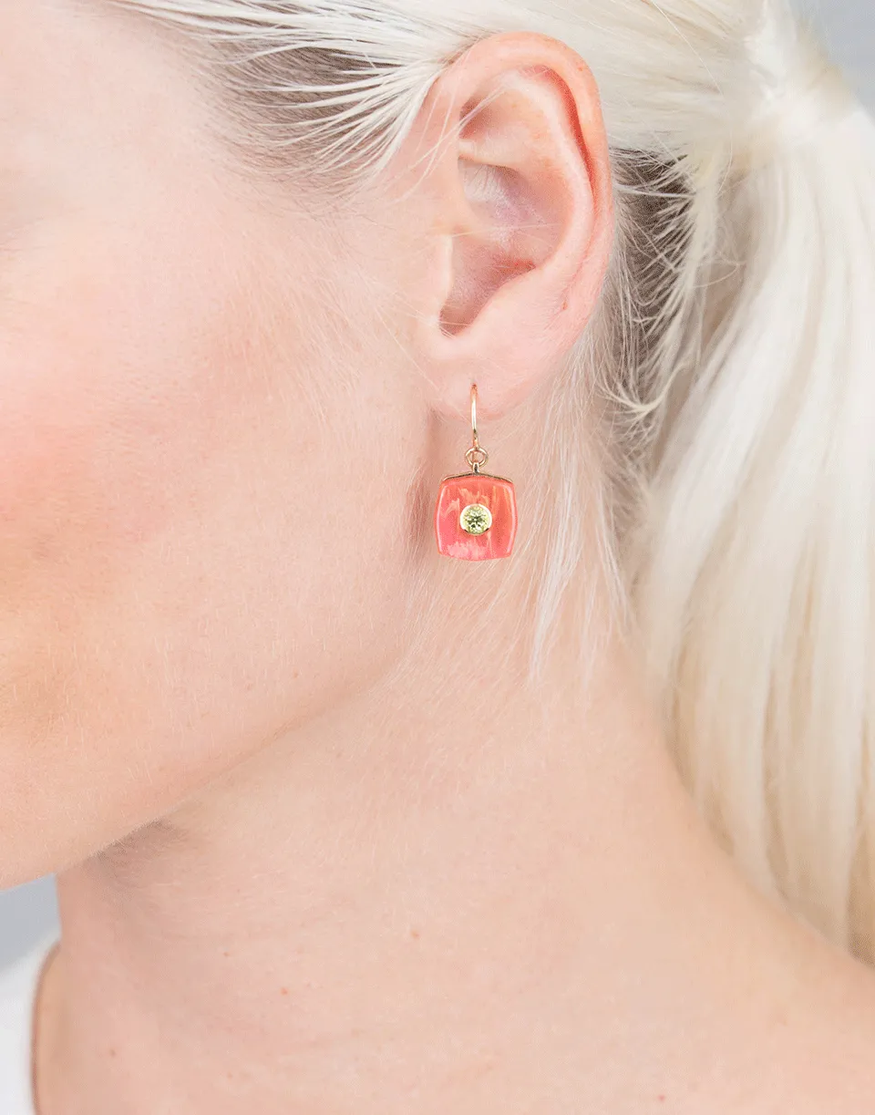 Pink Bakelite Earrings With Peridot