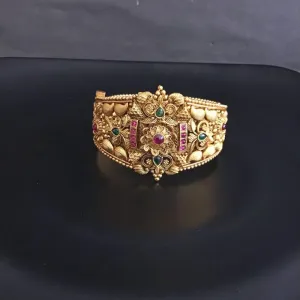 Ruby Green Antique Gold Finish Wide Bracelet