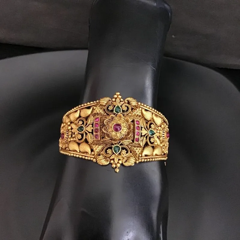 Ruby Green Antique Gold Finish Wide Bracelet