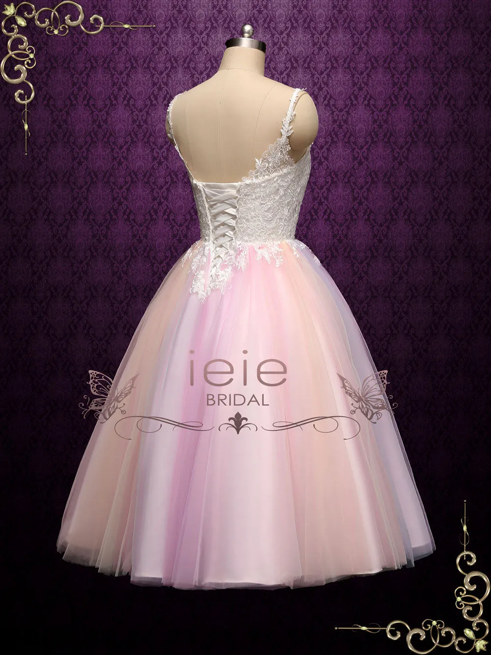 Short Tea Length Wedding Dress with Rainbow Skirt | CHARMIN
