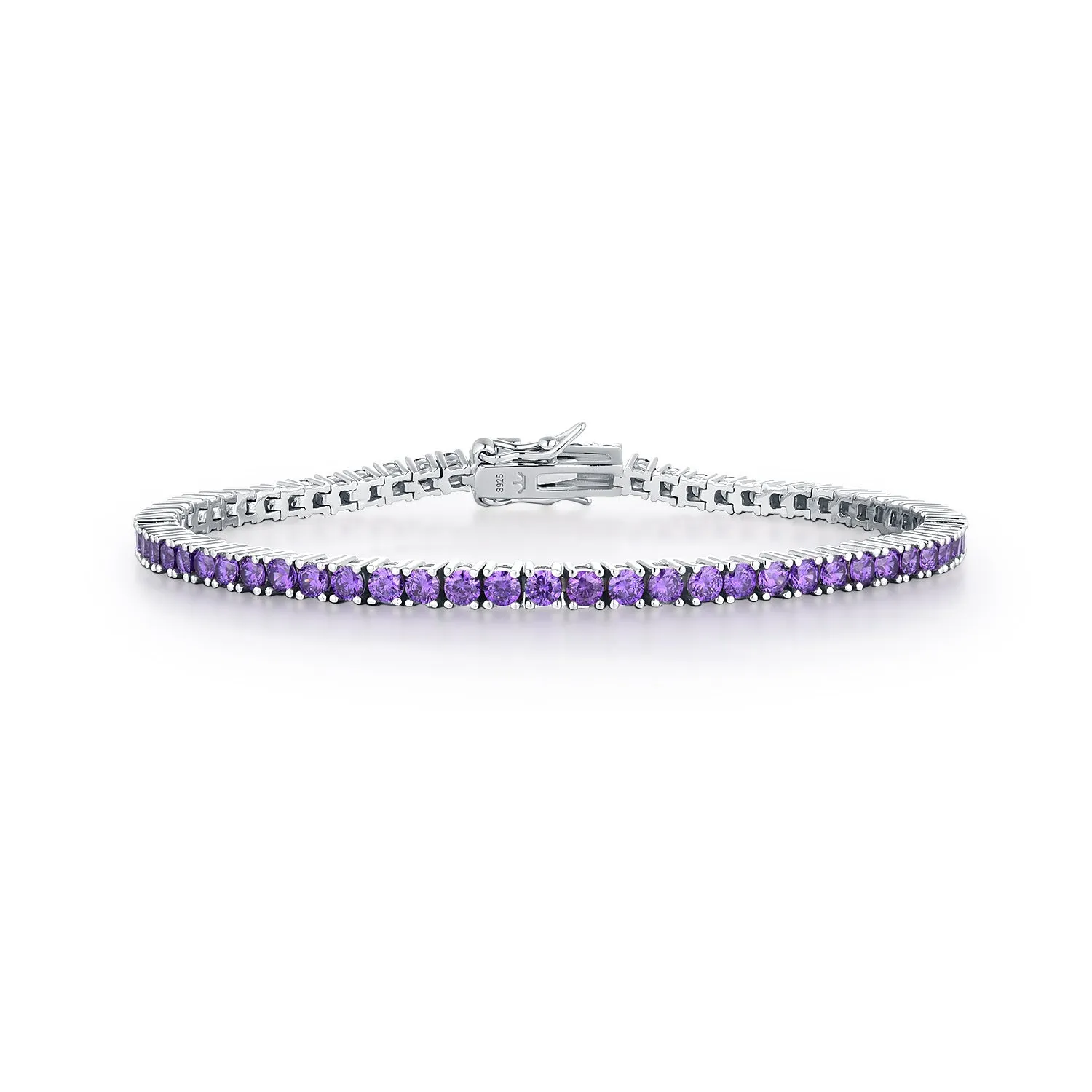 Sterling Silver Ruby, Emerald, Sapphire, Violet, or Black Colored CZ Tennis Bracelets