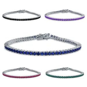 Sterling Silver Ruby, Emerald, Sapphire, Violet, or Black Colored CZ Tennis Bracelets