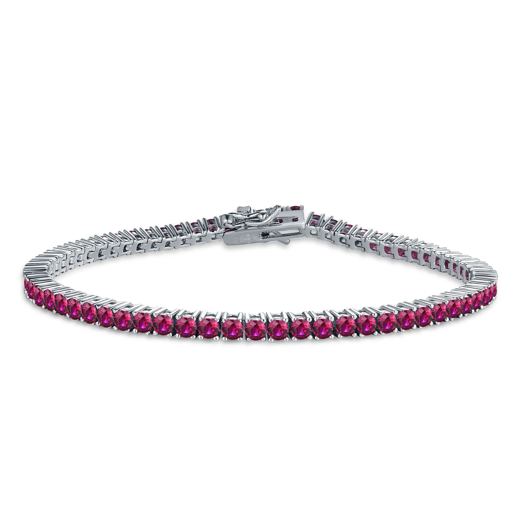 Sterling Silver Ruby, Emerald, Sapphire, Violet, or Black Colored CZ Tennis Bracelets