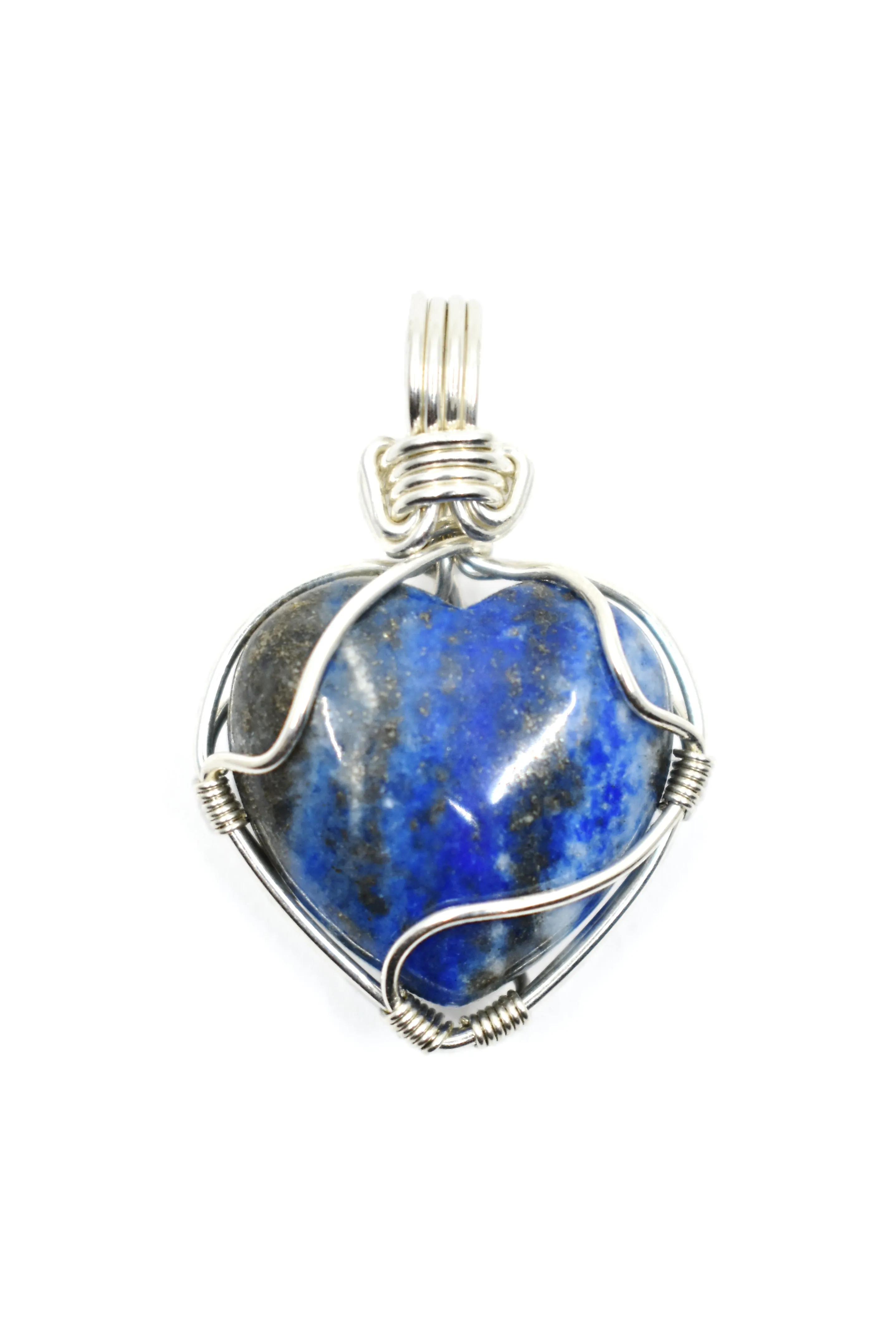 Sterling Silver Wire Wrapped Lapis Lazuli Heart Necklace, Heart Pendant