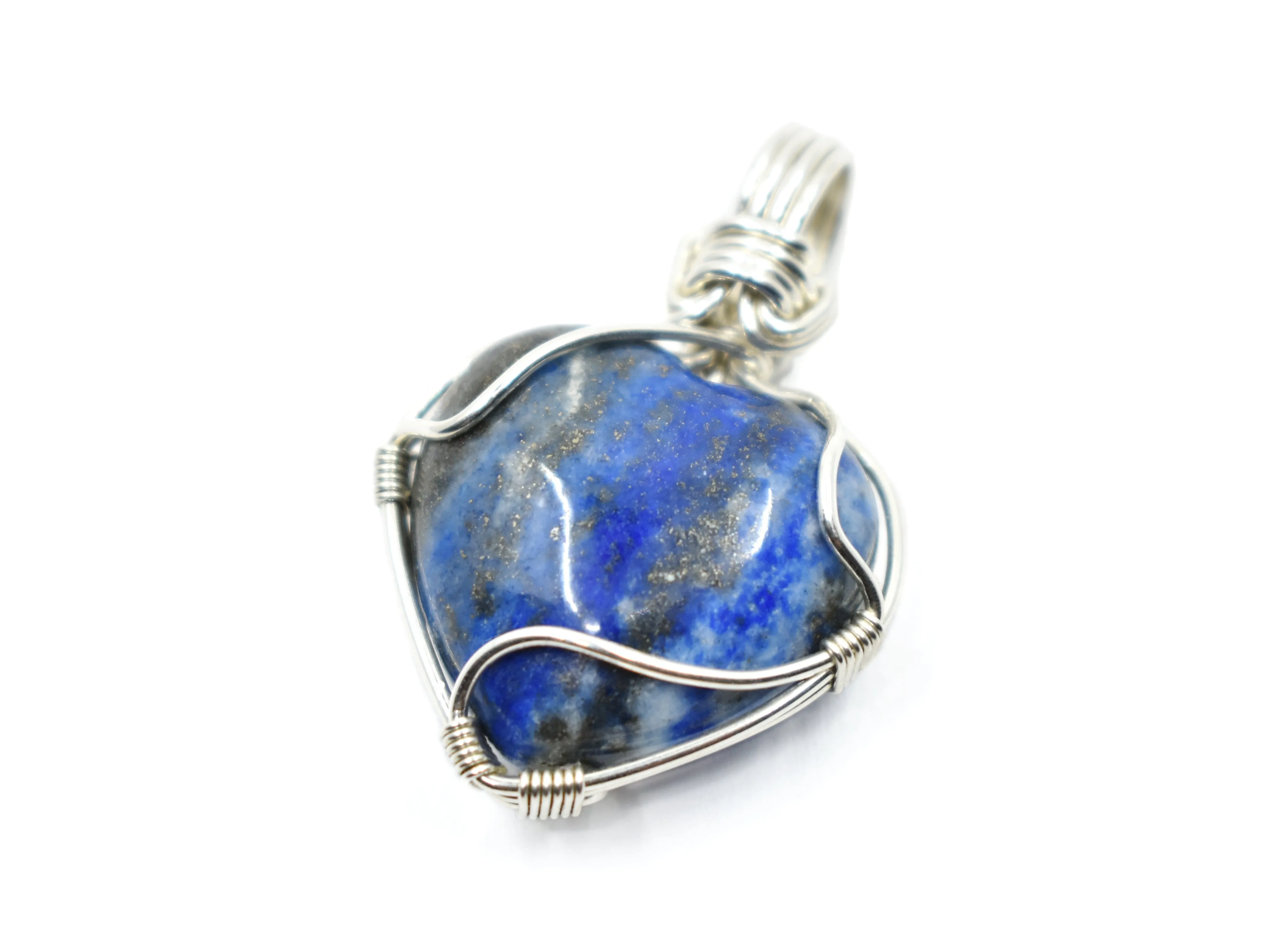 Sterling Silver Wire Wrapped Lapis Lazuli Heart Necklace, Heart Pendant