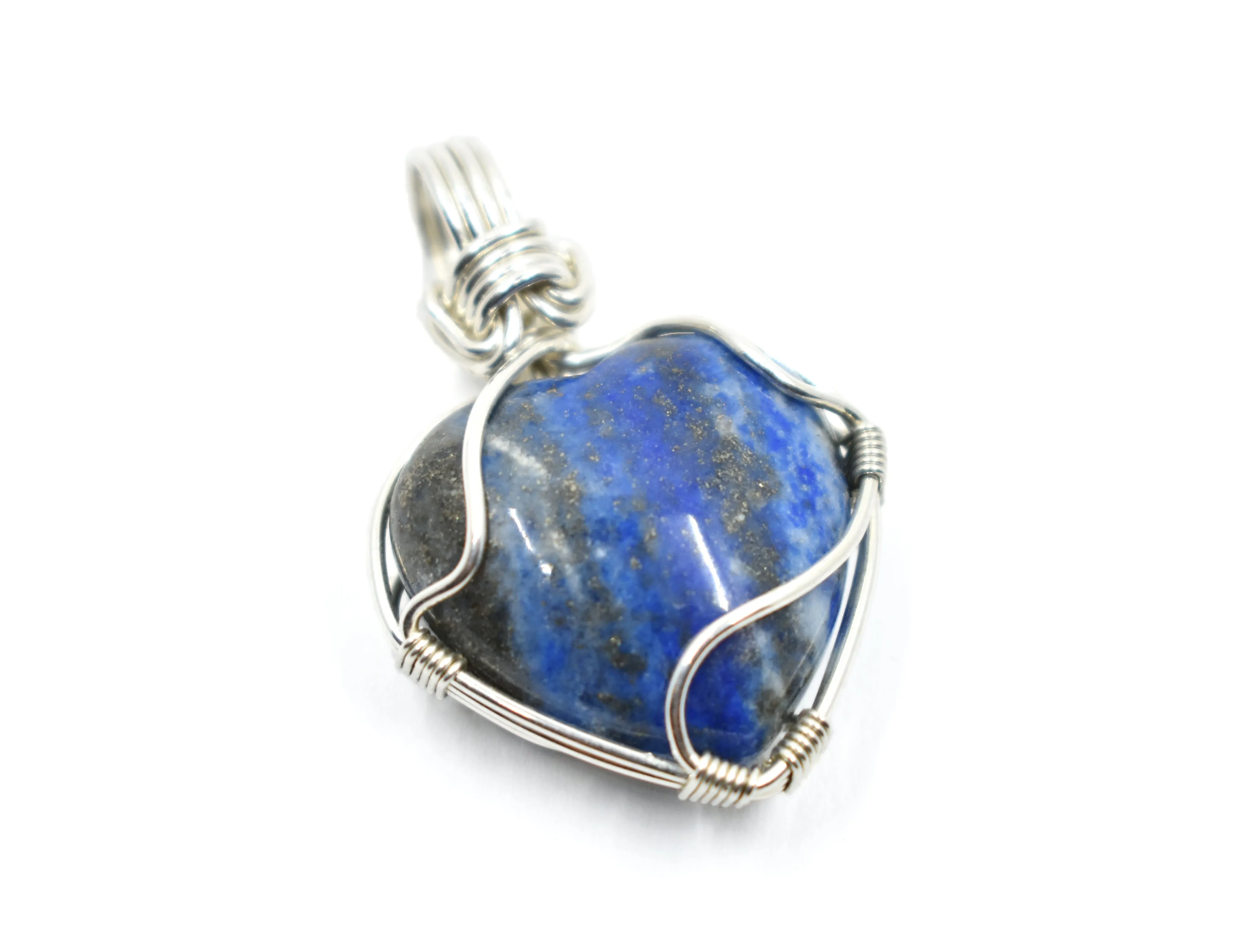 Sterling Silver Wire Wrapped Lapis Lazuli Heart Necklace, Heart Pendant