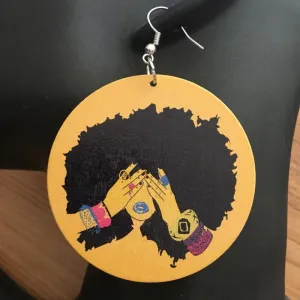 Unique Afro Girl Wooden Earrings | CATICA Couture