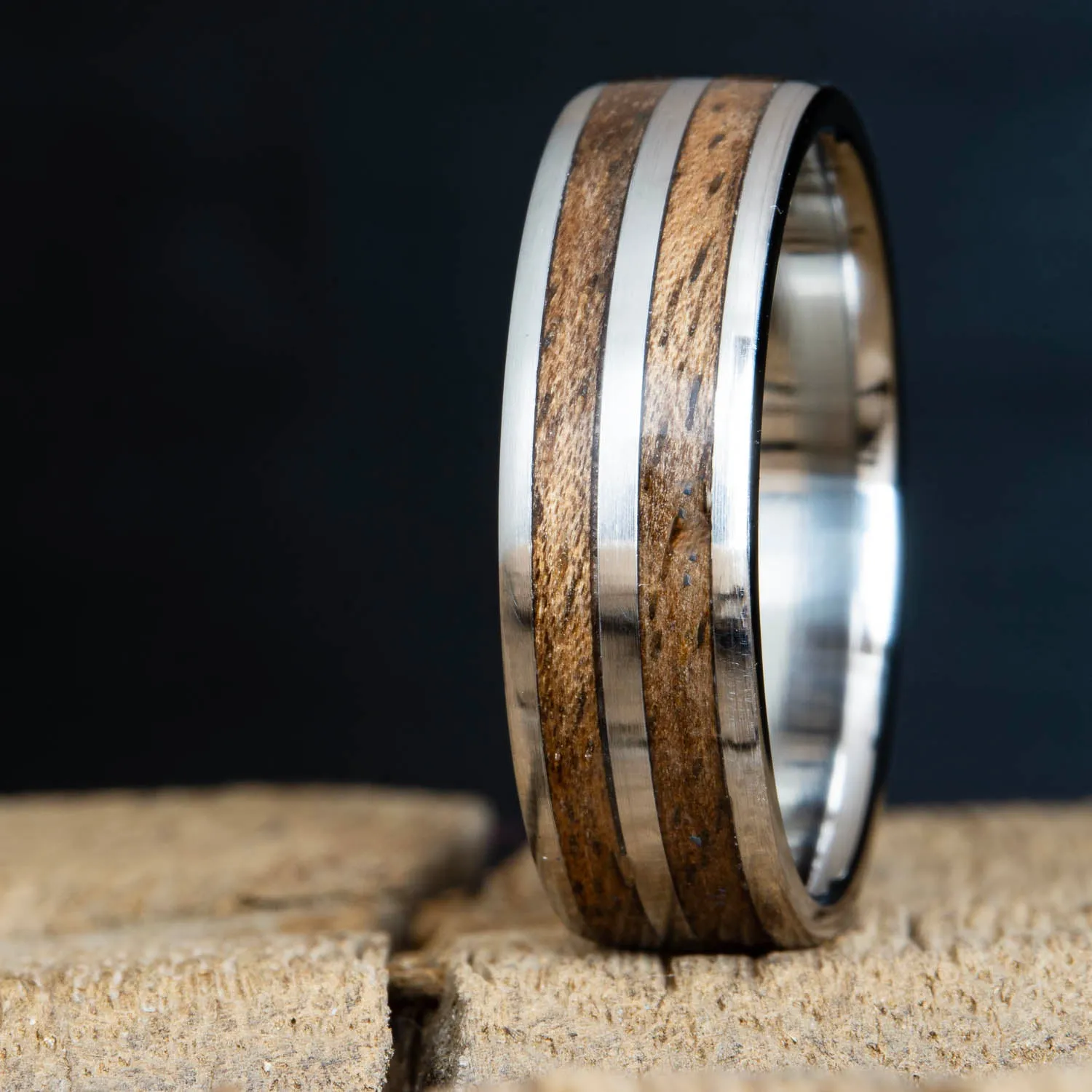 Walnut wood double inlay ring