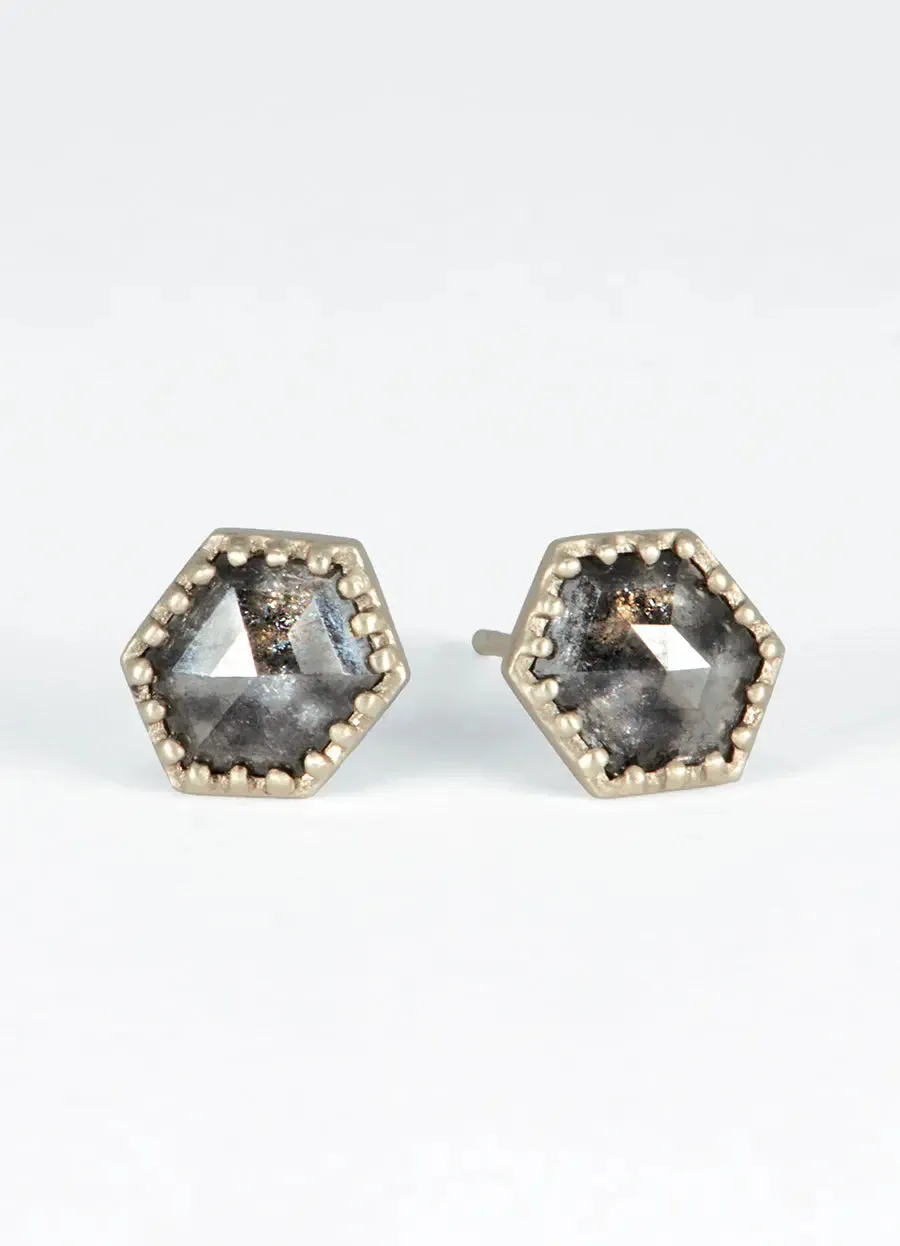 White Gold Slate Grey Diamond Shield Studs