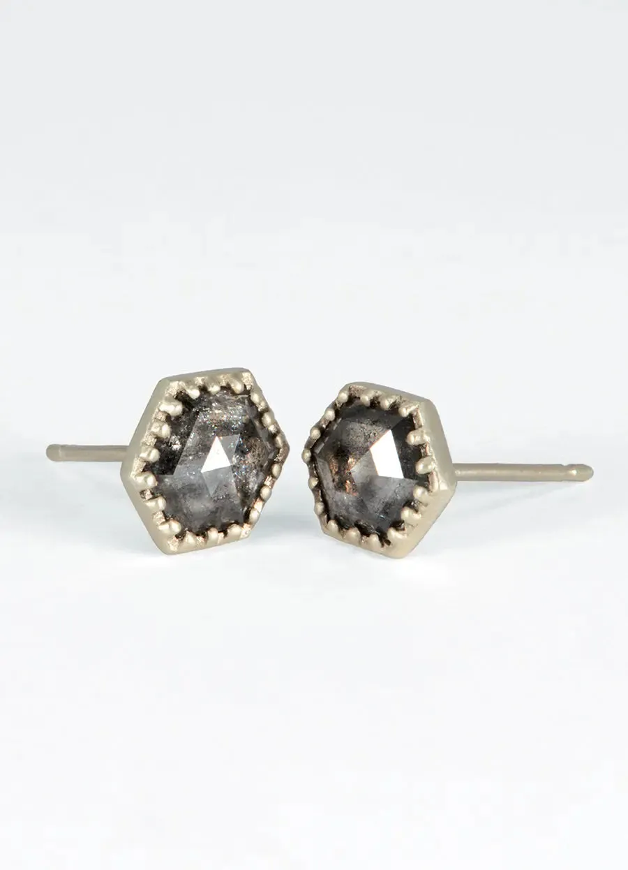 White Gold Slate Grey Diamond Shield Studs