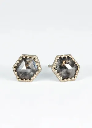 White Gold Slate Grey Diamond Shield Studs