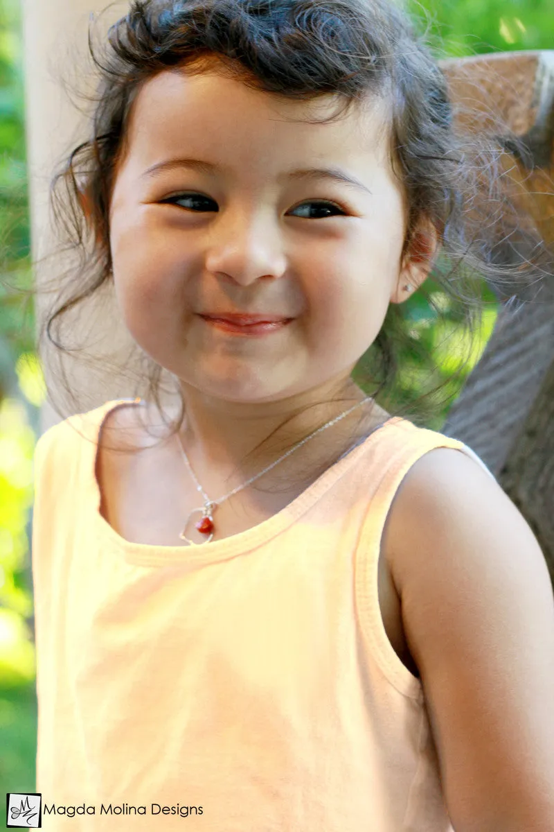 WHOLESALE - Mini Goddess (children) Red Coral And Delicate Hammered Silver Heart Necklace