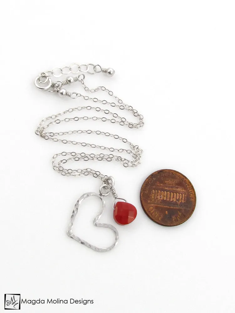 WHOLESALE - Mini Goddess (children) Red Coral And Delicate Hammered Silver Heart Necklace
