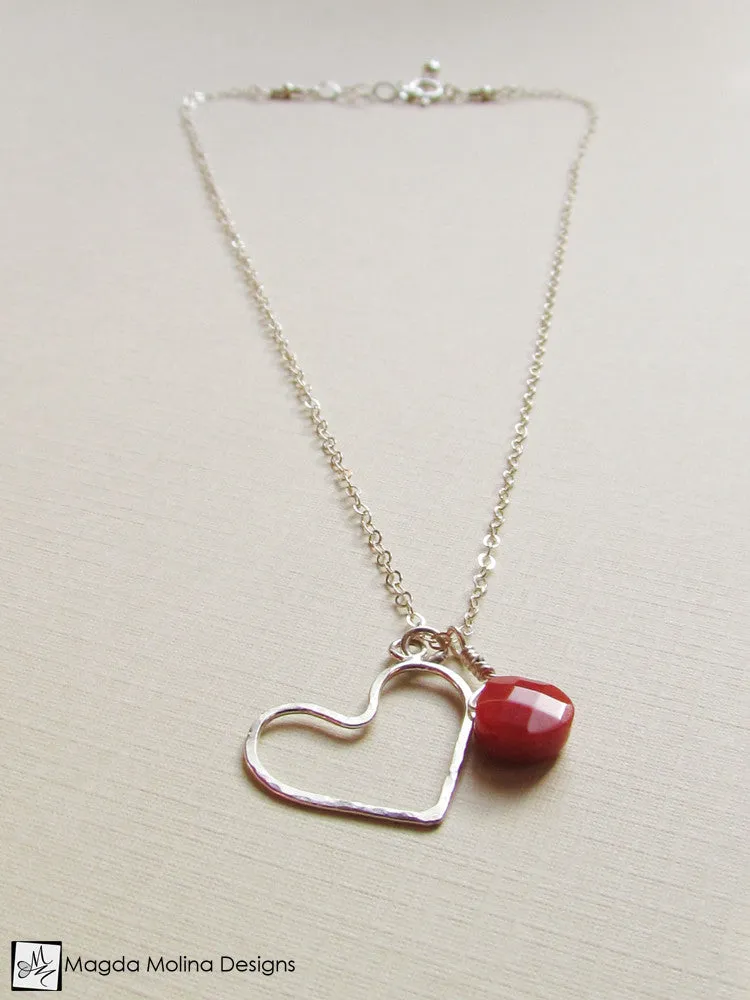 WHOLESALE - Mini Goddess (children) Red Coral And Delicate Hammered Silver Heart Necklace