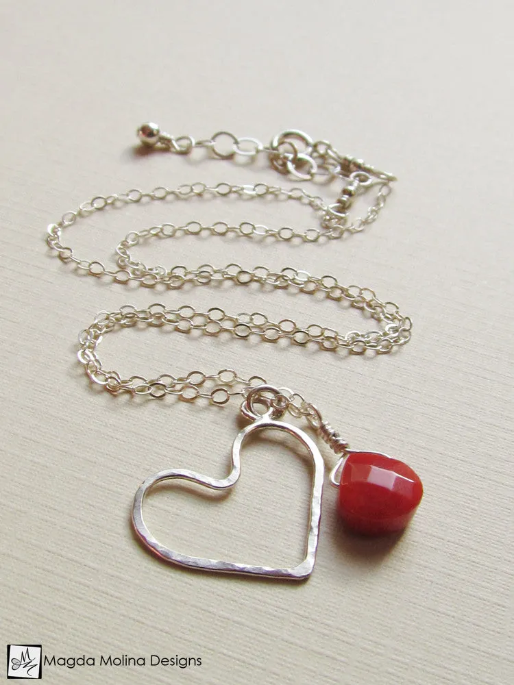 WHOLESALE - Mini Goddess (children) Red Coral And Delicate Hammered Silver Heart Necklace