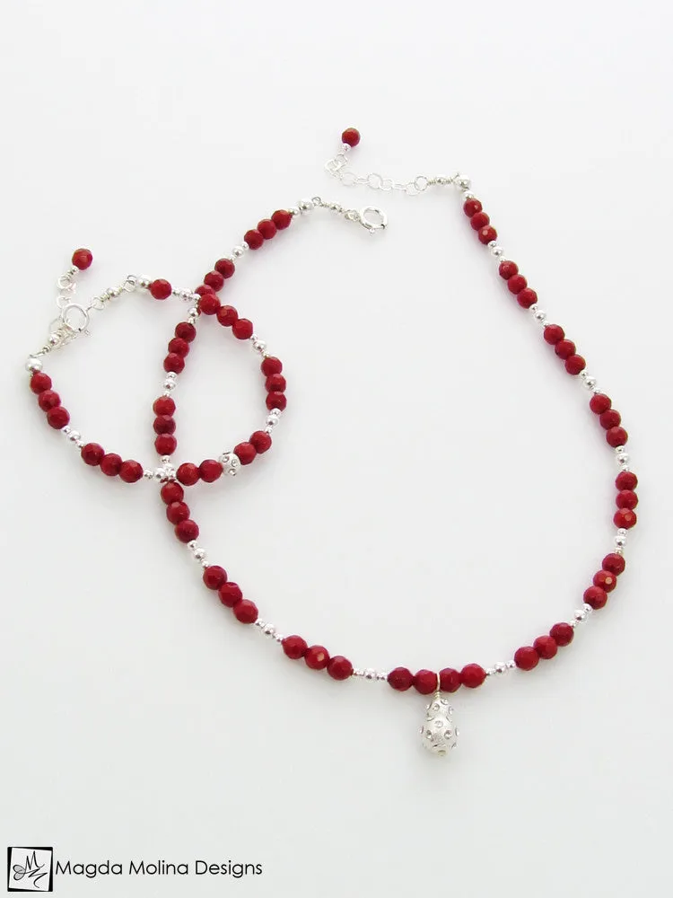 WHOLESALE - Mini Goddess (children) Red Coral and Silver Bracelet