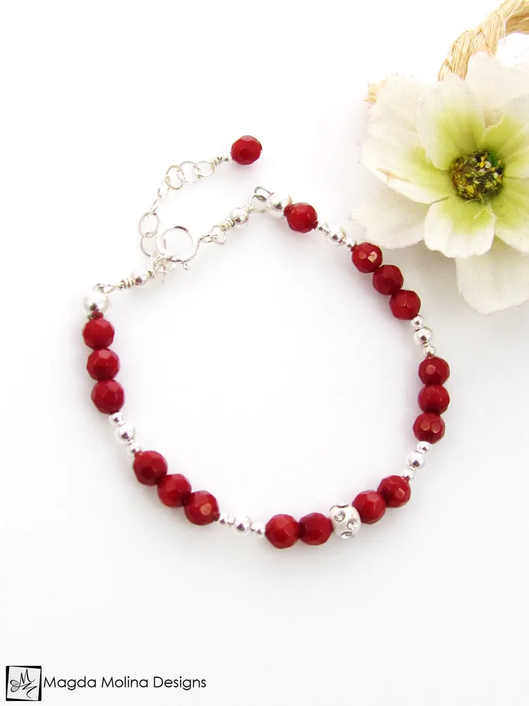 WHOLESALE - Mini Goddess (children) Red Coral and Silver Bracelet