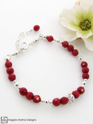 WHOLESALE - Mini Goddess (children) Red Coral and Silver Bracelet