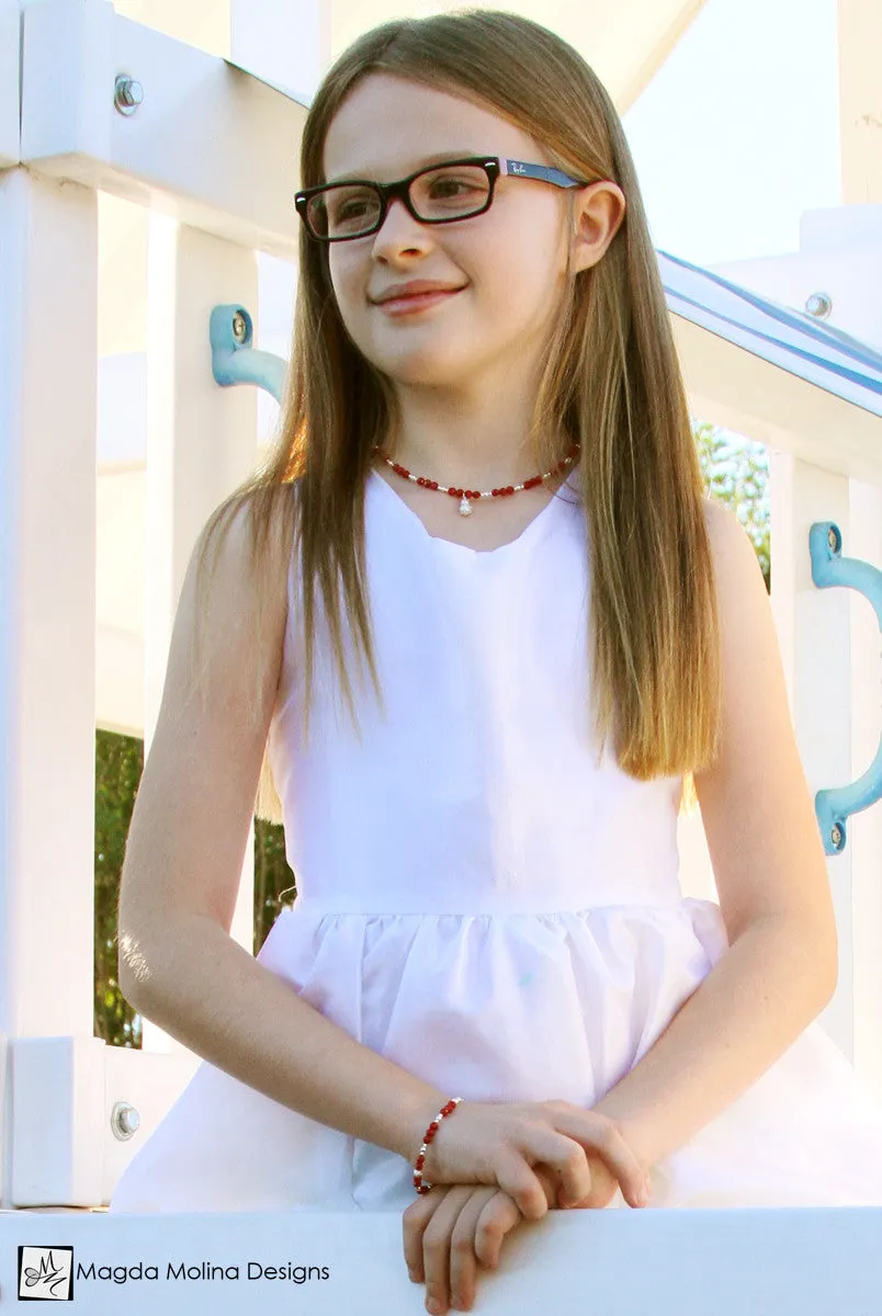 WHOLESALE - Mini Goddess (children) Red Coral and Silver Bracelet