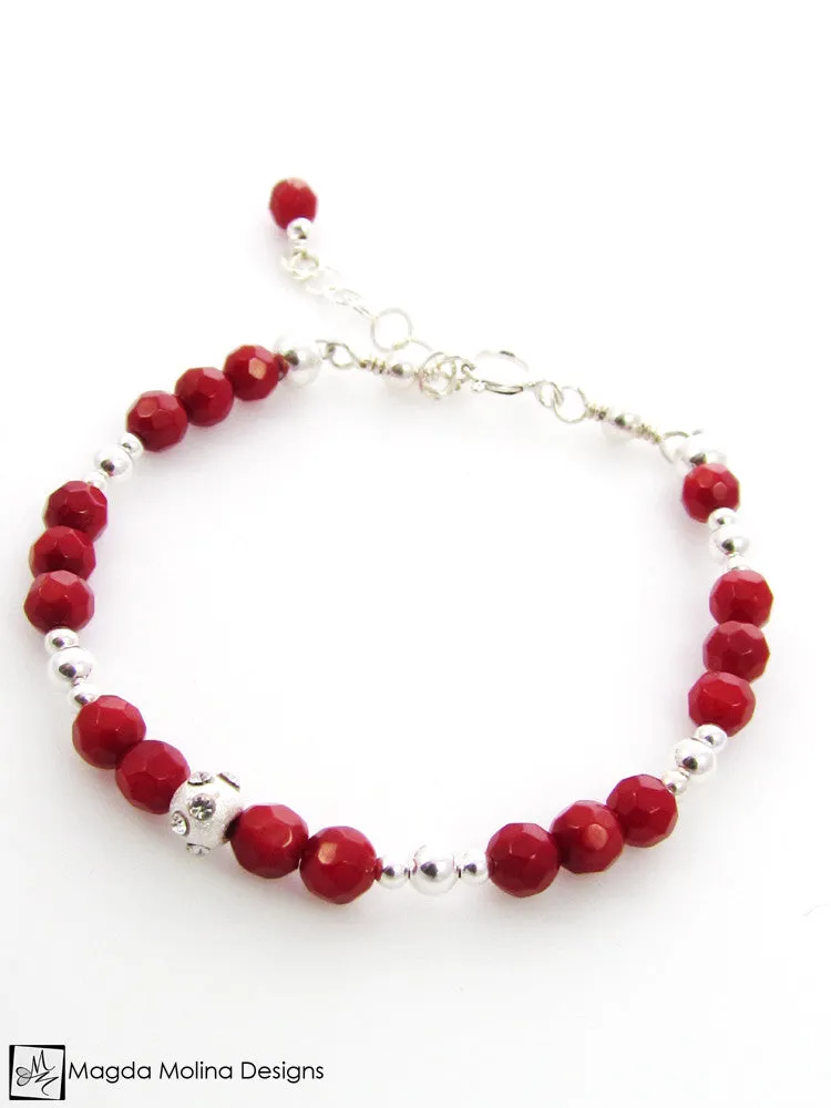 WHOLESALE - Mini Goddess (children) Red Coral and Silver Bracelet