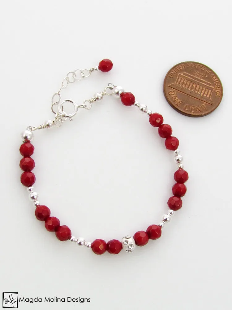 WHOLESALE - Mini Goddess (children) Red Coral and Silver Bracelet