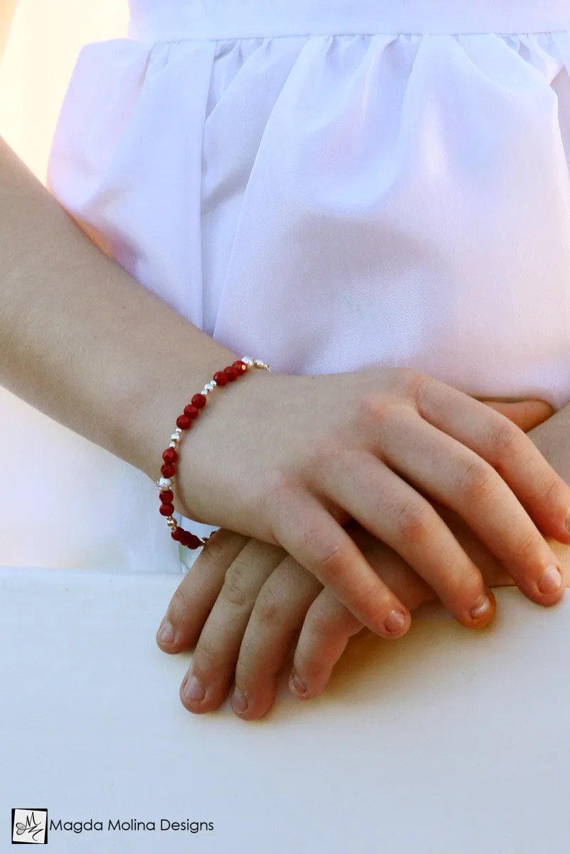 WHOLESALE - Mini Goddess (children) Red Coral and Silver Bracelet