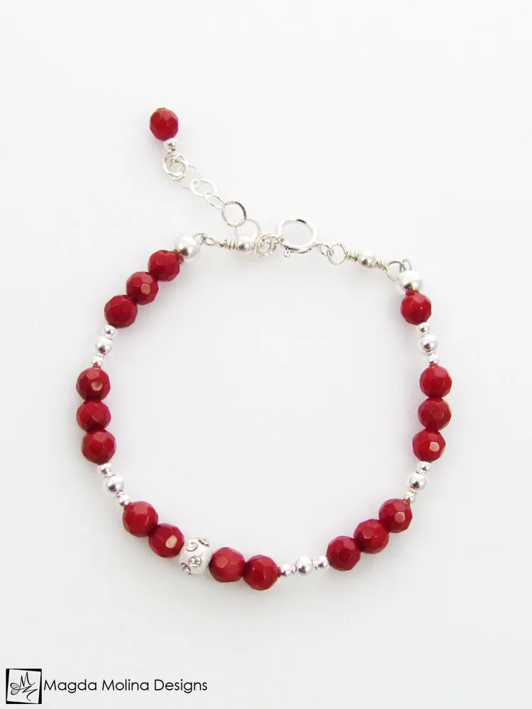 WHOLESALE - Mini Goddess (children) Red Coral and Silver Bracelet