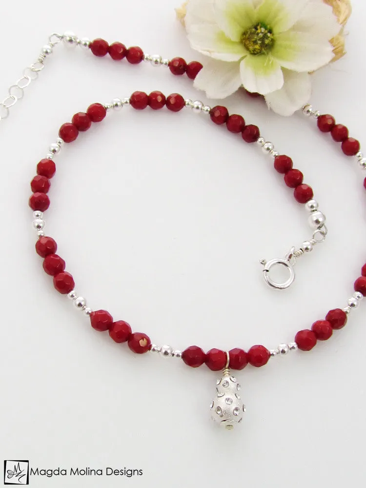 WHOLESALE - Mini Goddess (children) Red Coral and Silver Necklace