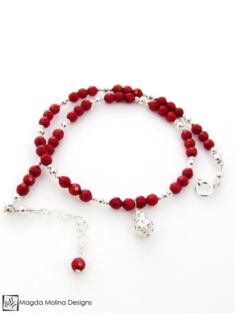 WHOLESALE - Mini Goddess (children) Red Coral and Silver Necklace